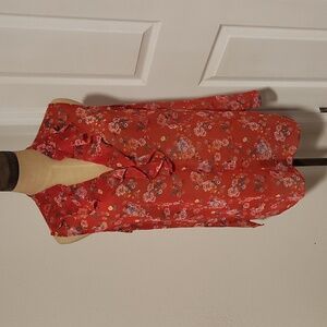 CAbi Red Floral Blouse
